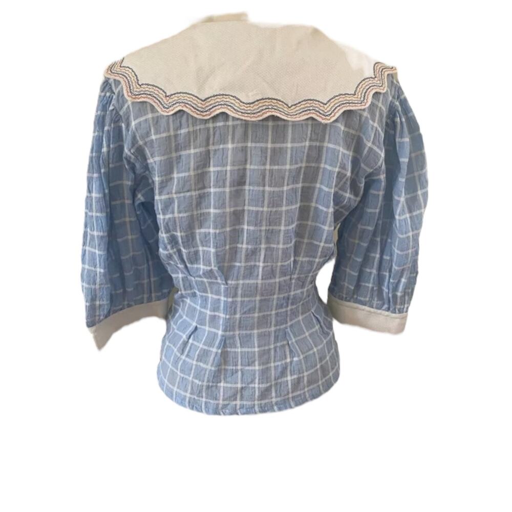 NWT Plenty by Tracy Reese Embroidered Plaid Blouse blue & white size 2X - Picture 8 of 12